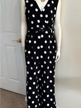 Karl Lagerfeld Jumpsuit: Black  with White Polka Dots.